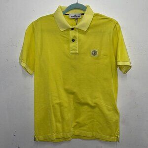 STONE ISLAND yellow cotton slim fit chest logo short sleeve polo shirt